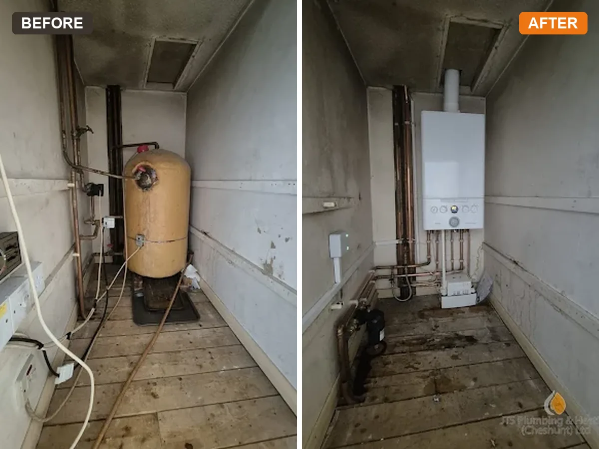 Before and after boiler installation by JTS Plumbing and Heating