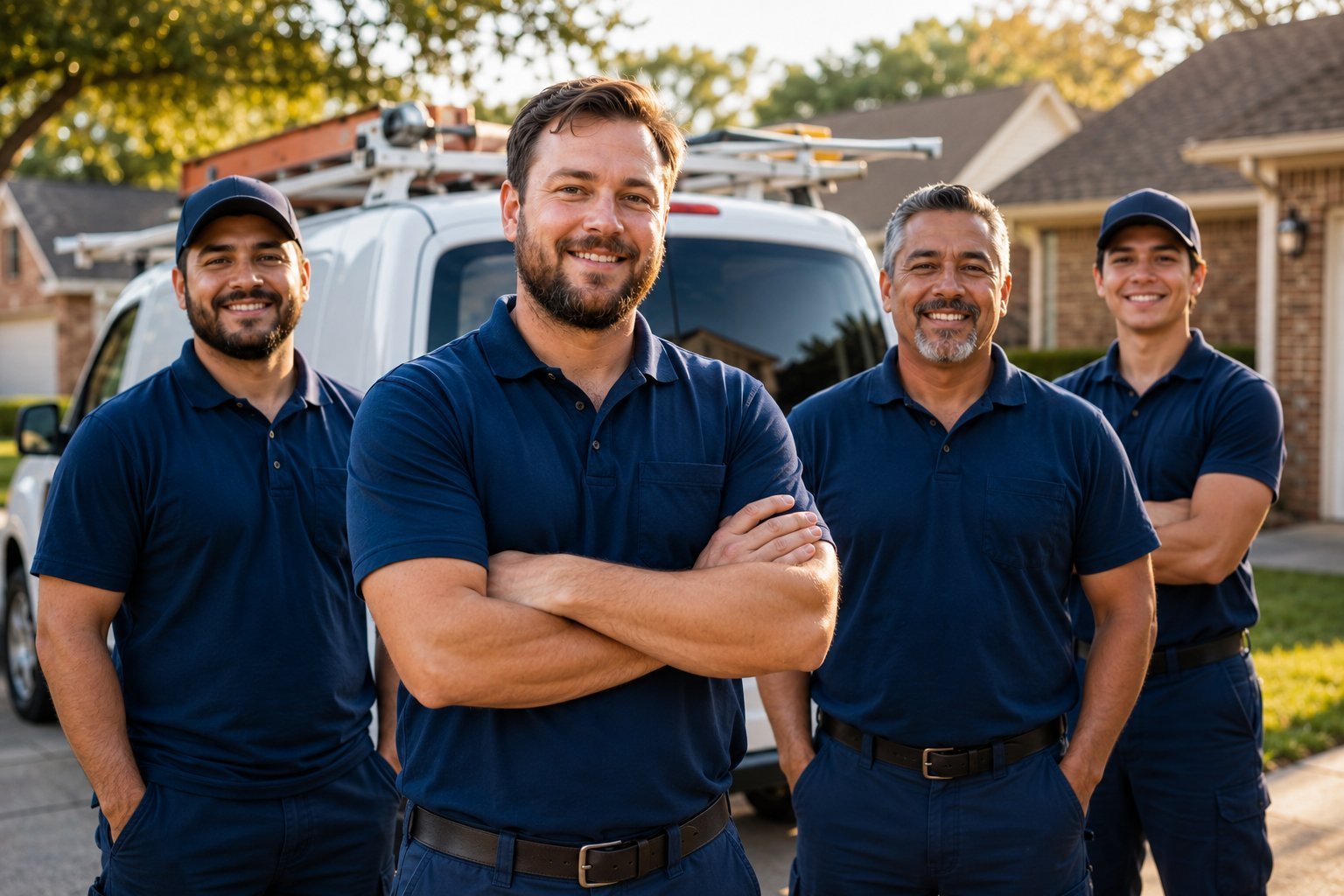 The Joe's Heating & Cooling team in front of their service van